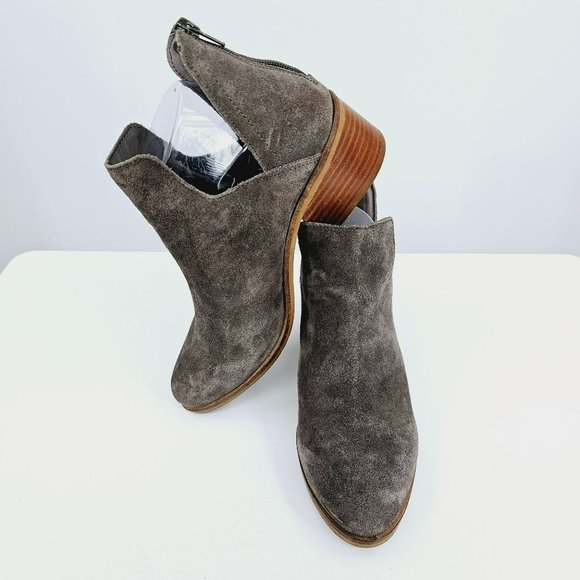 Steve Madden Lancaster Bootie 7.5 Grey Suede Leather Stacked Block Heel Zip Back - Picture 12 of 13